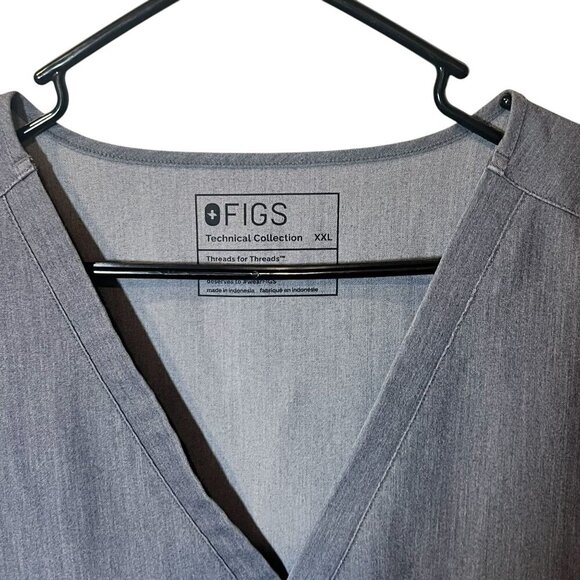 Figs Scrub Top Casma Womens XXL Gray V-Neck Short Sleeve With Pockets - Picture 4 of 5